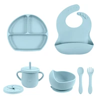 5pcs silicone dishes for baby feeding set sucker bowl plate cup bibs spoon fork baby items safe dining plate children tableware