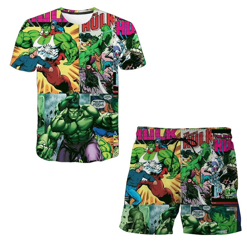 

Disney Marvel Hulk Summer 3D Printed Men's T-shirts Shorts Suit Cool Movie Pattern Short Sleeved Sportswear Set Male Tracksuit