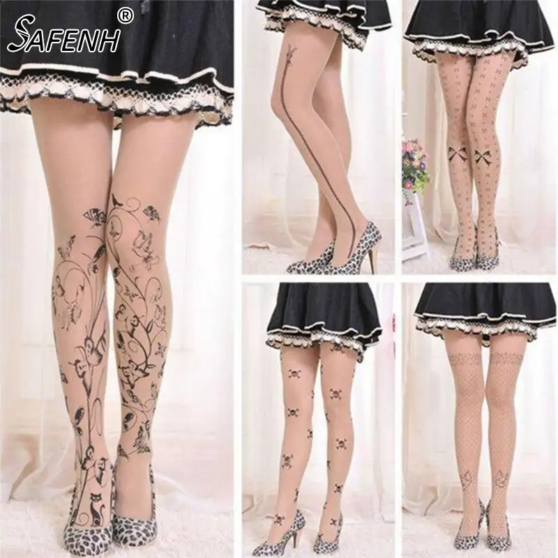 18 Styles Women Tattoo Tights Lolita Fancy Hosiery Cute Patterns Printed Pantyhose Ladies Gifts