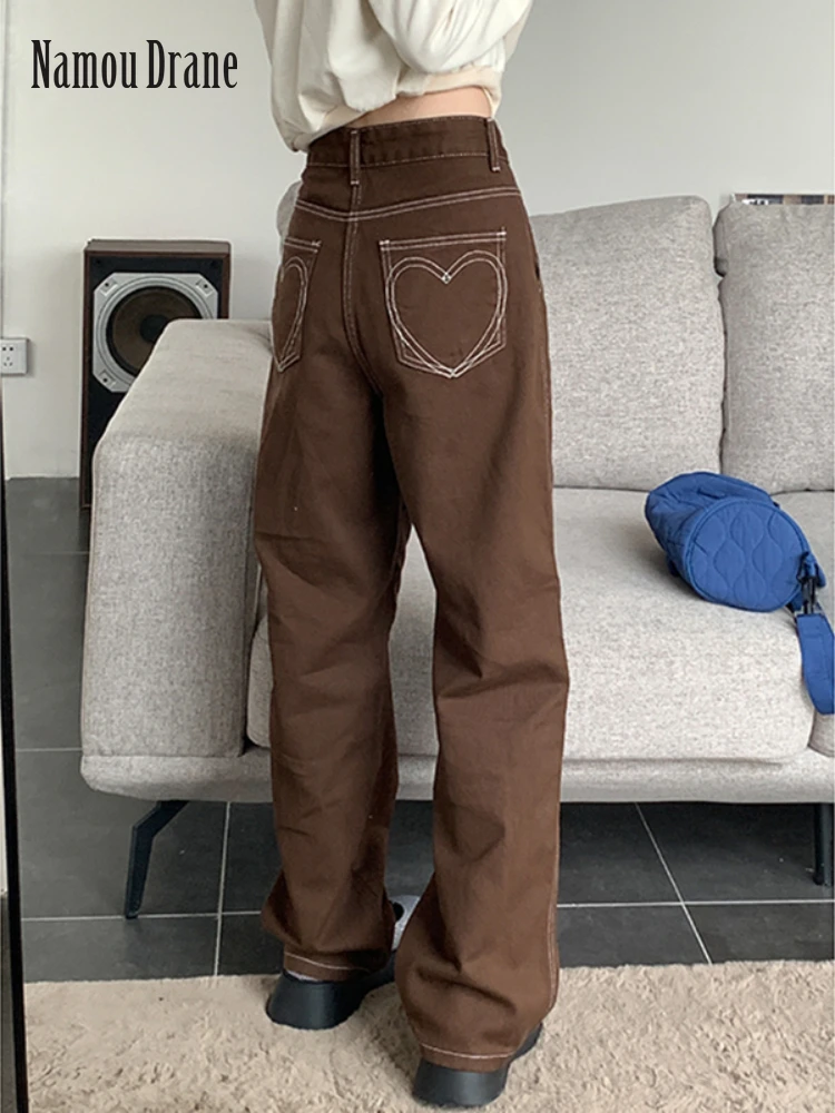 Brown Women's Jeans High Waist Vintage 