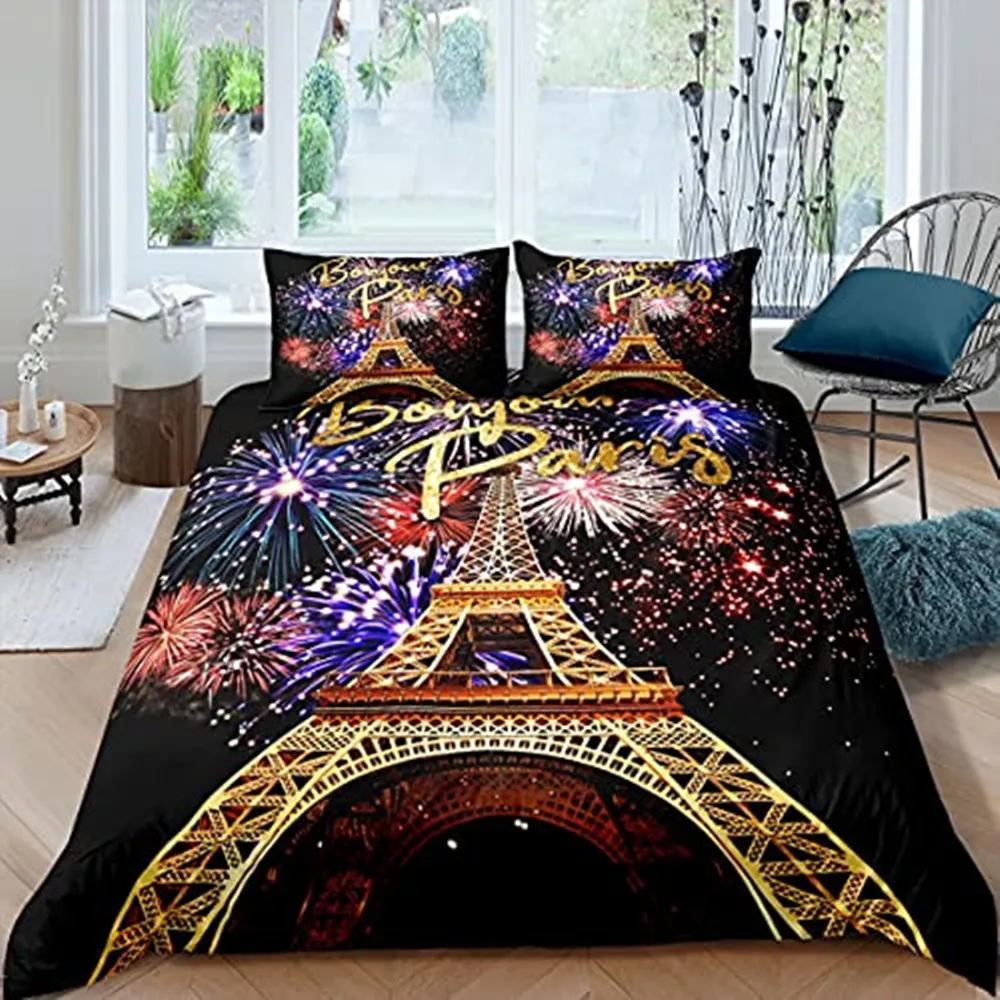 

Fireworks Duvet Cover Colourful Fires Celebrate Merry Christmas Theme Polyester for Children Teens Women for Bedroom Decoration