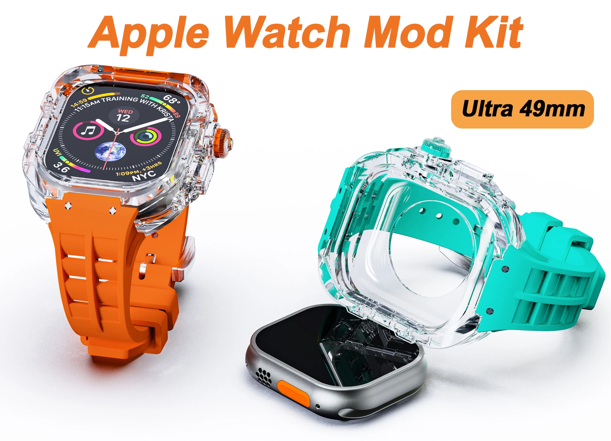 

Новинка 2023, спортивный прозрачный ремешок + фотоэлемент для Apple Watch Ultra 49 мм, прозрачный для Iwatch серии 8, набор «сделай сам», резиновый ремешок, аксессуары
