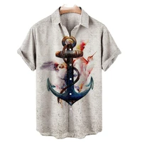 mens short sleeve hawaiian shirts summer quick drying large eu size 5xl loose casual boat anchor 3d print beach shirts for men
