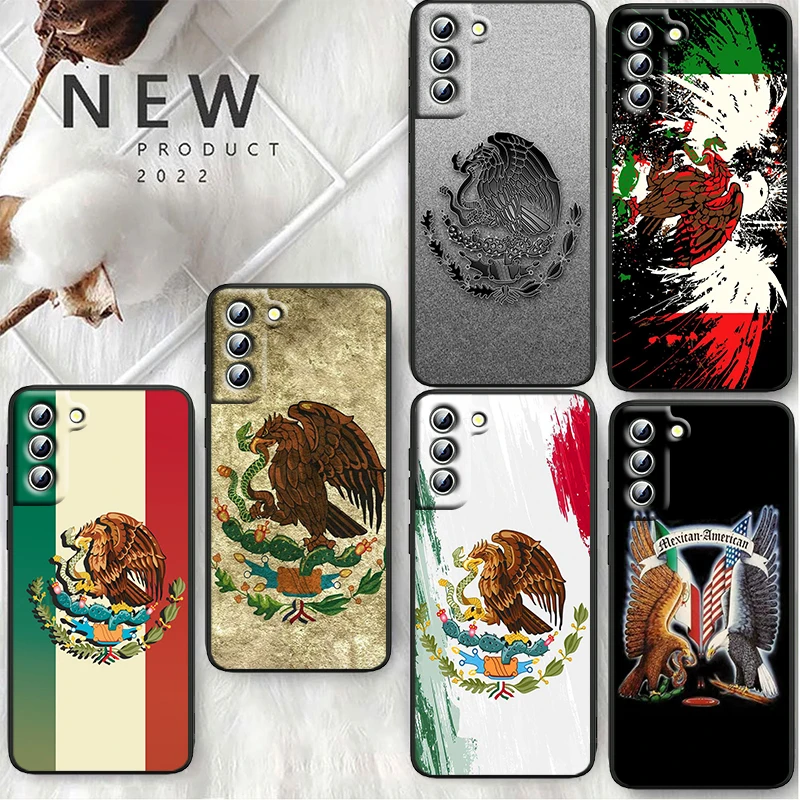 

Mexico Mexican eagle Flag Phone Case For Samsung S23 S22 S21 S20 S10 S8 Note 20 A9 A73 A71 A53 A33 Ultra Plus FE Black