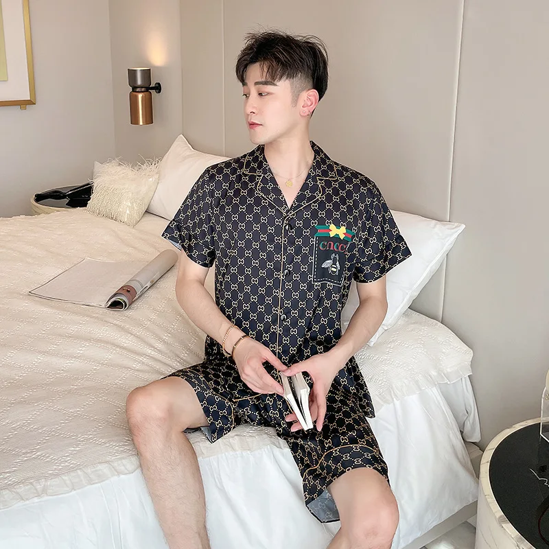 PICKBIRD 2022 New Ice Silk Couple Pajamas Men's Spring Summer Silk Thin Pajamas Ladies Sweet Homewear Set