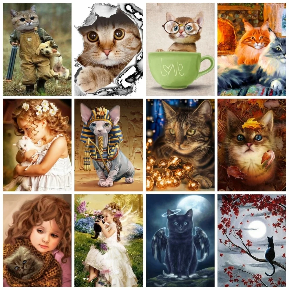 

AZQSD Full Kits Diamond Painting Cat Cross Stitch Handicraft Picture Of Rhinestones Diamond Embroidery Animals Mosaic Home Decor