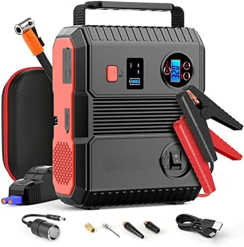 

Jump Starter with Air Compressor, 150PSI 4000A Peak 24000mah (Up to All Gas or 8.0L Diesel Engine, 50 Times) Portable Jump Start