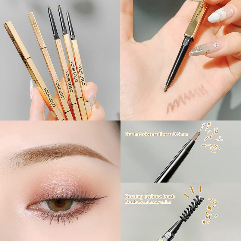 1pc Sample No Logo Gold Eyebrow Pencils Slim Waterproof Eyebrow Pen Thin Eye Brow Pencil Custom Eyebrow Tint Makeup images - 6