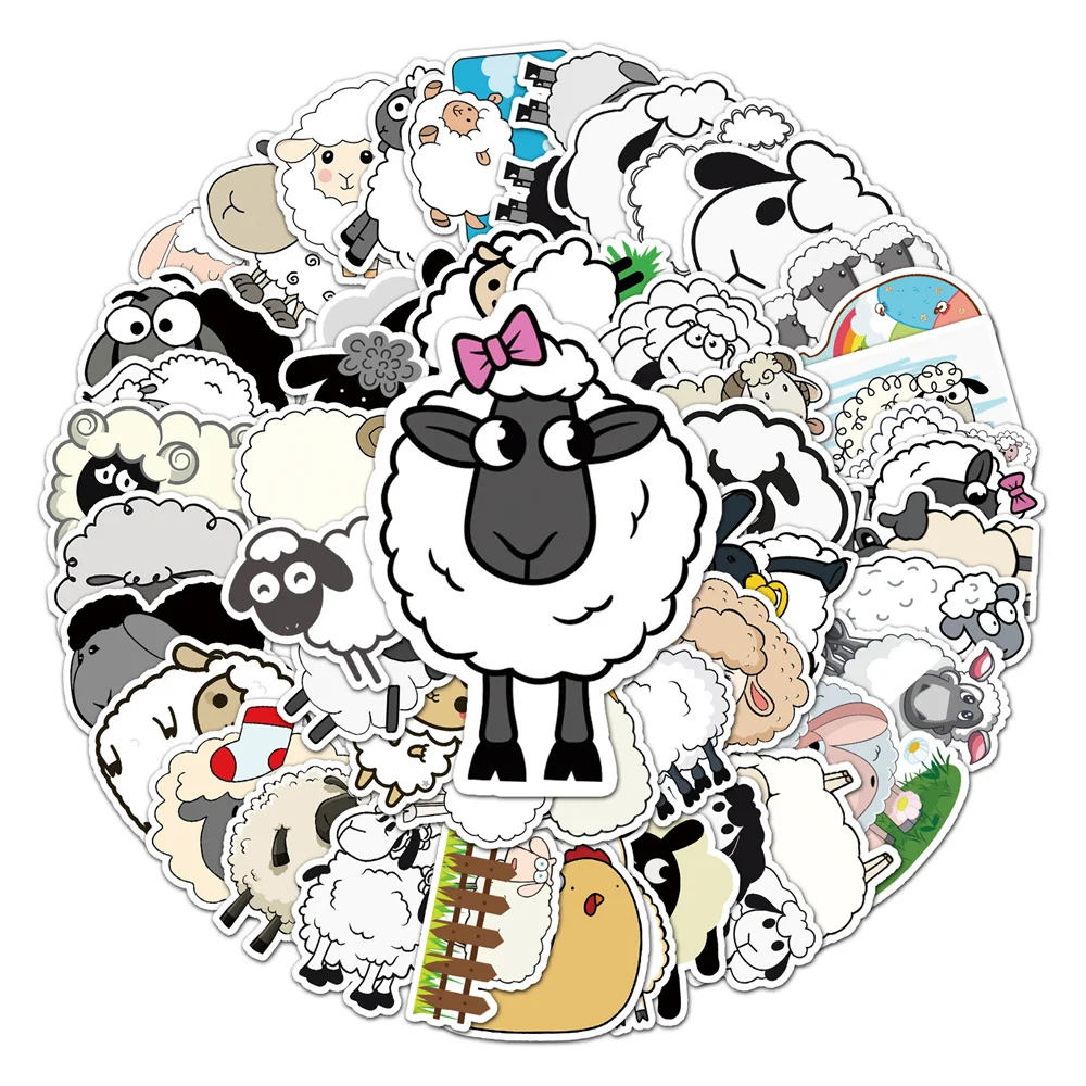 

10/30/50PCS Cartoon Lamb Animal Personality Graffiti Creative Helmet Sticker RefrigeratorSkateboard Waterproof Sticker Wholesale