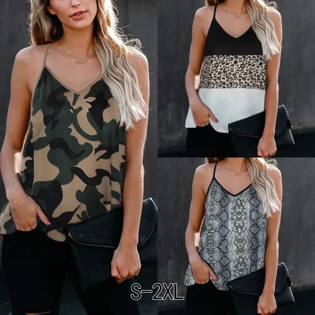 

Summer Loose V-neck Camisole for Woman Camouflage Print Backless Vest Women Street Base Tanks Women's Clothing 2022