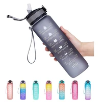1000ml large capacity free motivational with time marker fitness jugs gradient color plastic cups outdoor frosted water bottle