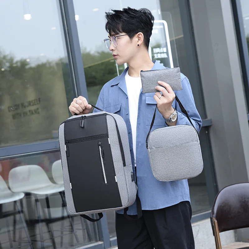 

Oxford cloth waterproof comes with USB new backpack three-piece multi-functional large-capacity school bag leisure travel bag