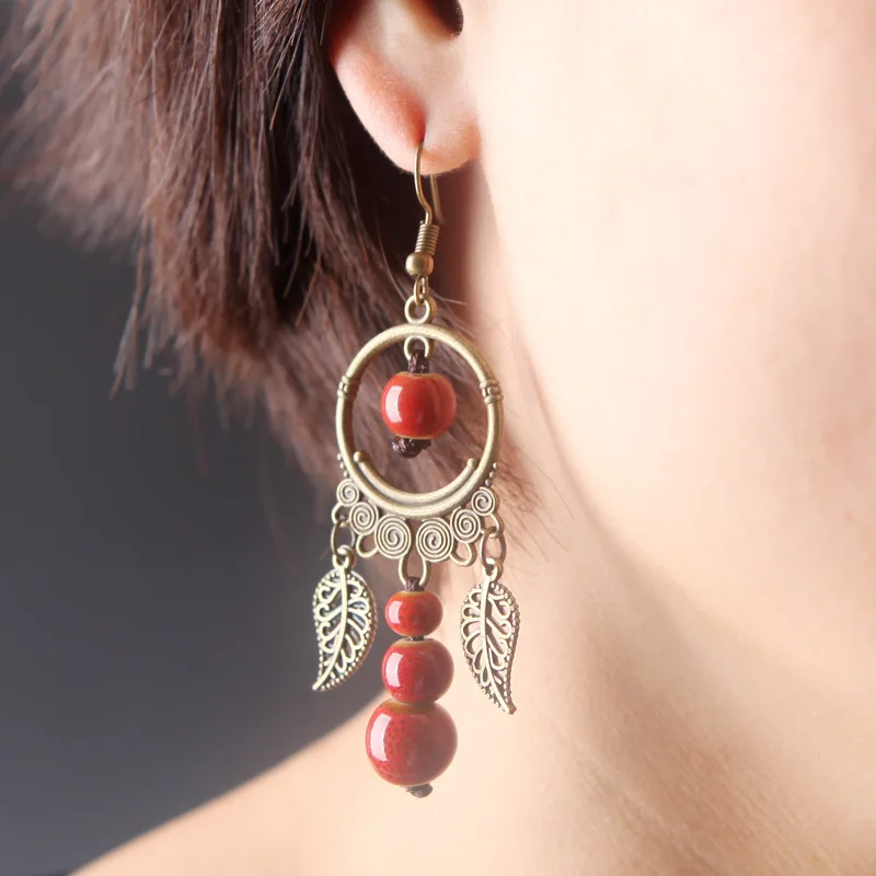 

Retro Bohemian Style Bronze Ladies Earrings Casual Party Long Beaded Ear Jewelry
