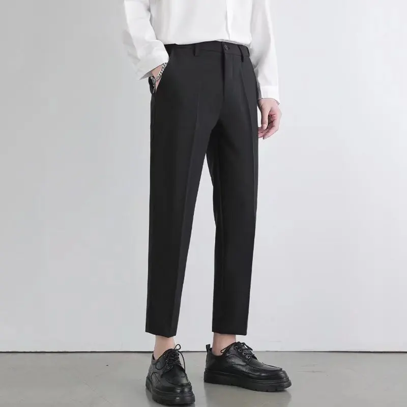 

Брюки в Корейском стиле для мужчин, тонкие мягкие эластичные прямые свободные повседневные высококлассные драпированные укороченные штан...