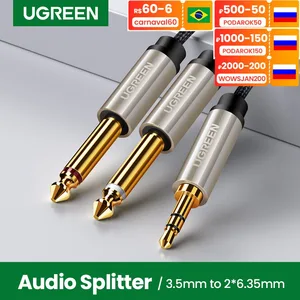 Аудиокабель Ugreen с разъемом 3,5 мм на 6,35 мм, для микшера, усилителя, динамика, позолоченный, 6,5 мм, 3,5 мм, аудиокабель сплиттер папа-папа