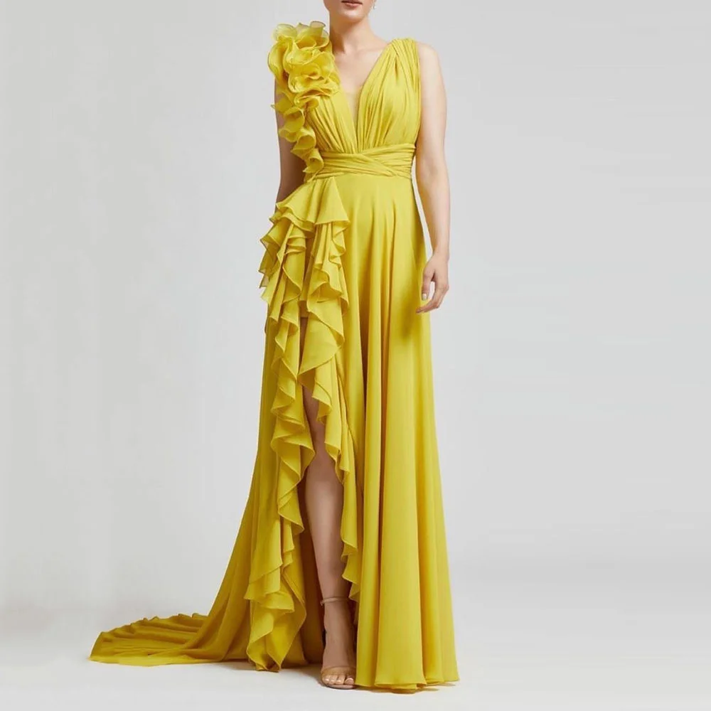 

FLORINE TULIRAIN Chiffon Summer A-Line Floor-Length Evening Dress Elegant Ball On Shoulder Gown For Charming Sexy Women 2023