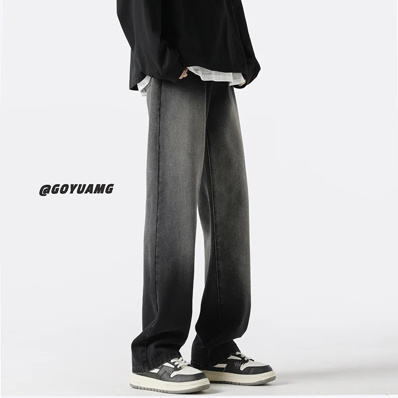 Brown Blue Black Baggy Jeans Men Fashion Retro Gradient Straight Jeans Men Streetwear Hip-hop Loose Denim Pants Mens Trousers