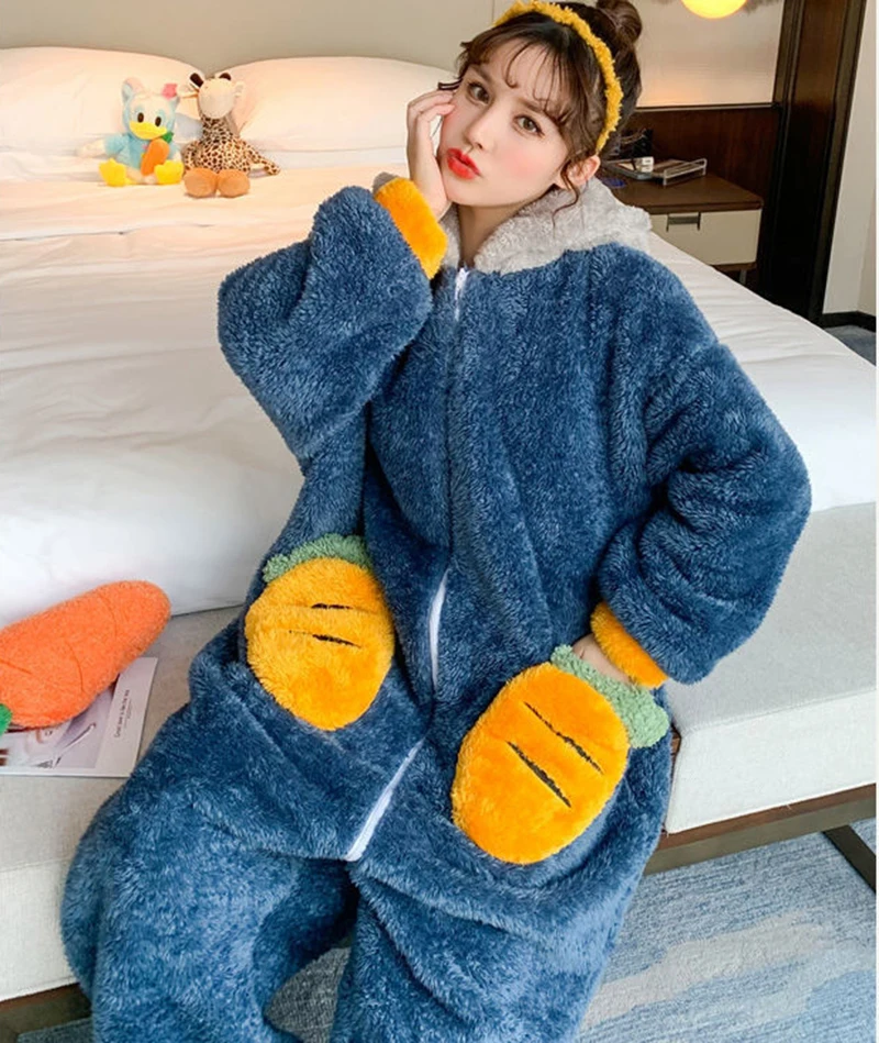 Fleece Cartoon Onesies For Adults One-Piece Sleepwear Winter Rabbits Dragons Cosplay Costume Christmas Funny Pajamas Set