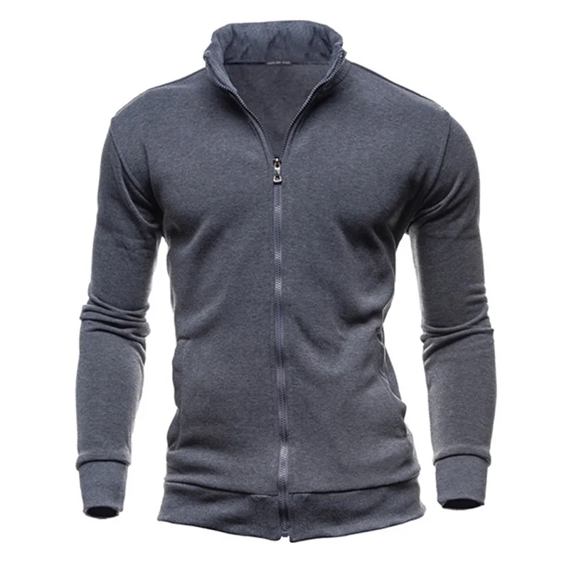 

Men Coat Brand Clothing Fashion Zip Stand Collar Male Casual Slim Hoody Sweatshirt Cardigan Zipper Hood Clothing