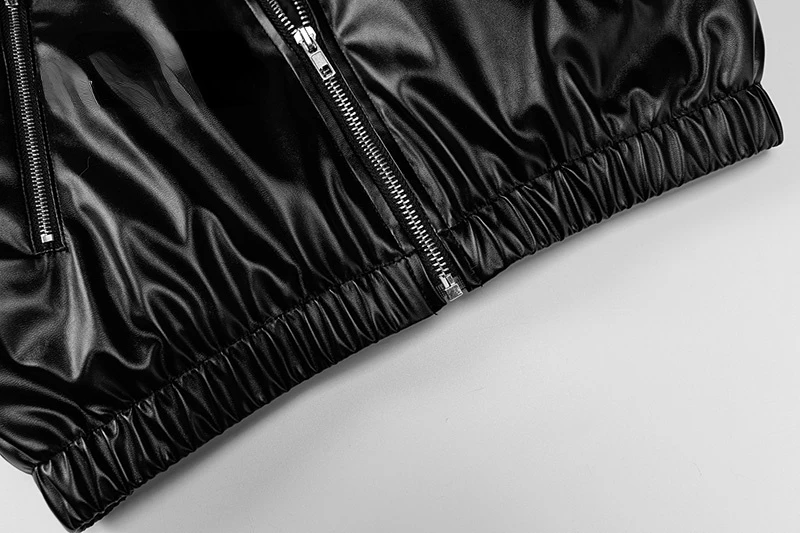 Женская куртка из ПУ кожи с длинным рукавом на молнии |