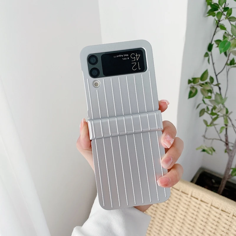 

Cute Fashion Candy Color Striped Baggage Box Phone Case For Samsung Galaxy Z Flip 3 5G Cover Protective Coque For Z Flip3