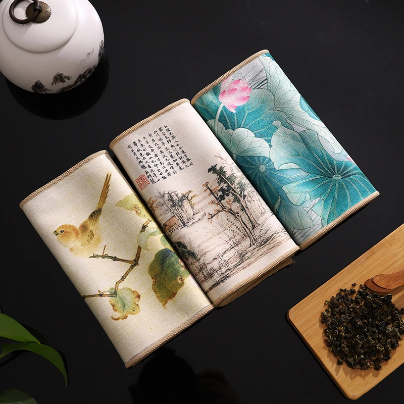

Chinese Painted Thick Tea Towel Super Absorbent High-end Tea Set Mats Professional RagTea Napkin Table Accessories