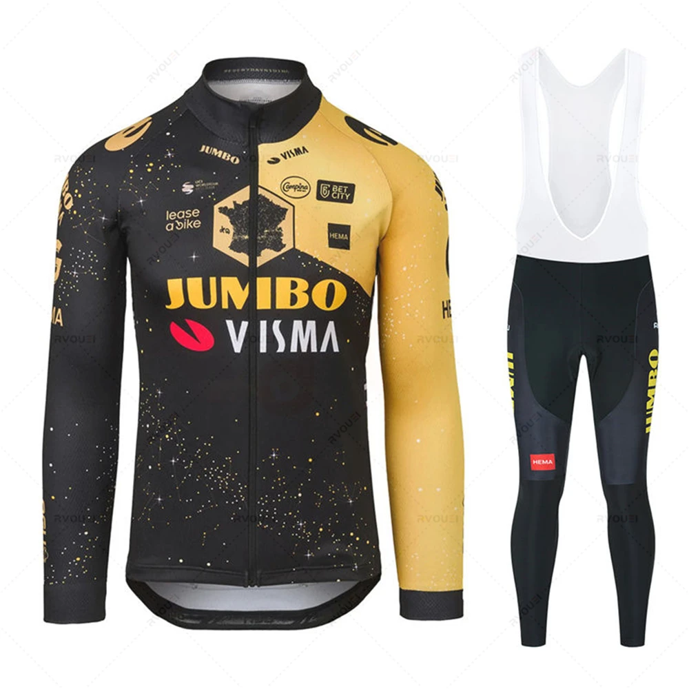 

Весенне-осенний комплект одежды для велоспорта Jumbo Visma 2023, мужские брюки с длинным рукавом и нагрудником для горных велосипедов