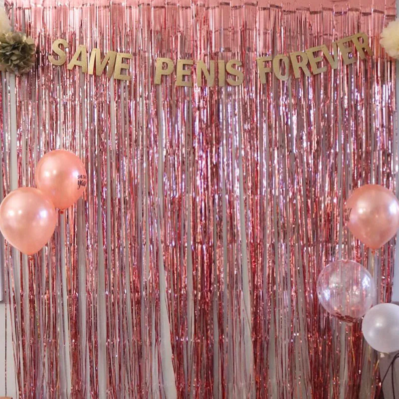 

2M Rose Gold Metallic Foil Tinsel Fringe Curtain Door Rain Wedding Decoration Birthday Party Backdrop Background Photo Props