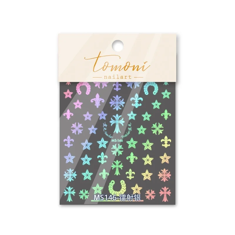 

2022 New Craft Retro 5D Self Adhesive Nail Art Sticker Hot Gold Laser Silver Punk Cross Star DIY Manicure Nails Decal Decoration