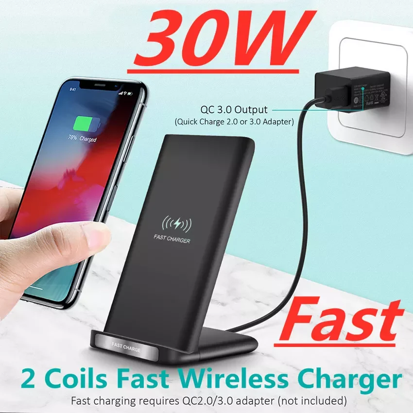 

30W Wireless Charger Stand For iPhone 13 12 11 Pro Xs Max X 8 Induction Qi Fast Wireless Charging Pad For Samsung s8 s9 s10 note