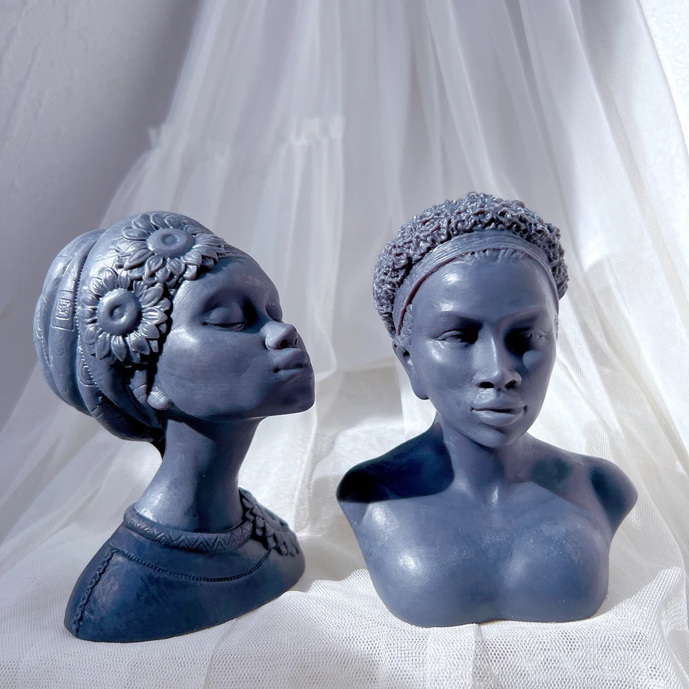 

Afro Women Bust Statue Candle Mold Goddess African Female Figures Candle Silicone Molds Beautiful Black Lady Wax Mold Home Decor