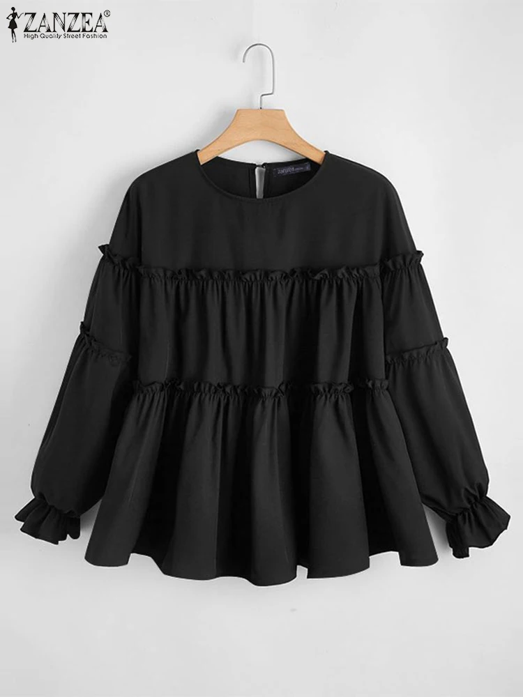 Винтажная однотонная рубашка ZANZEA женские блузки с длинными рукавами и