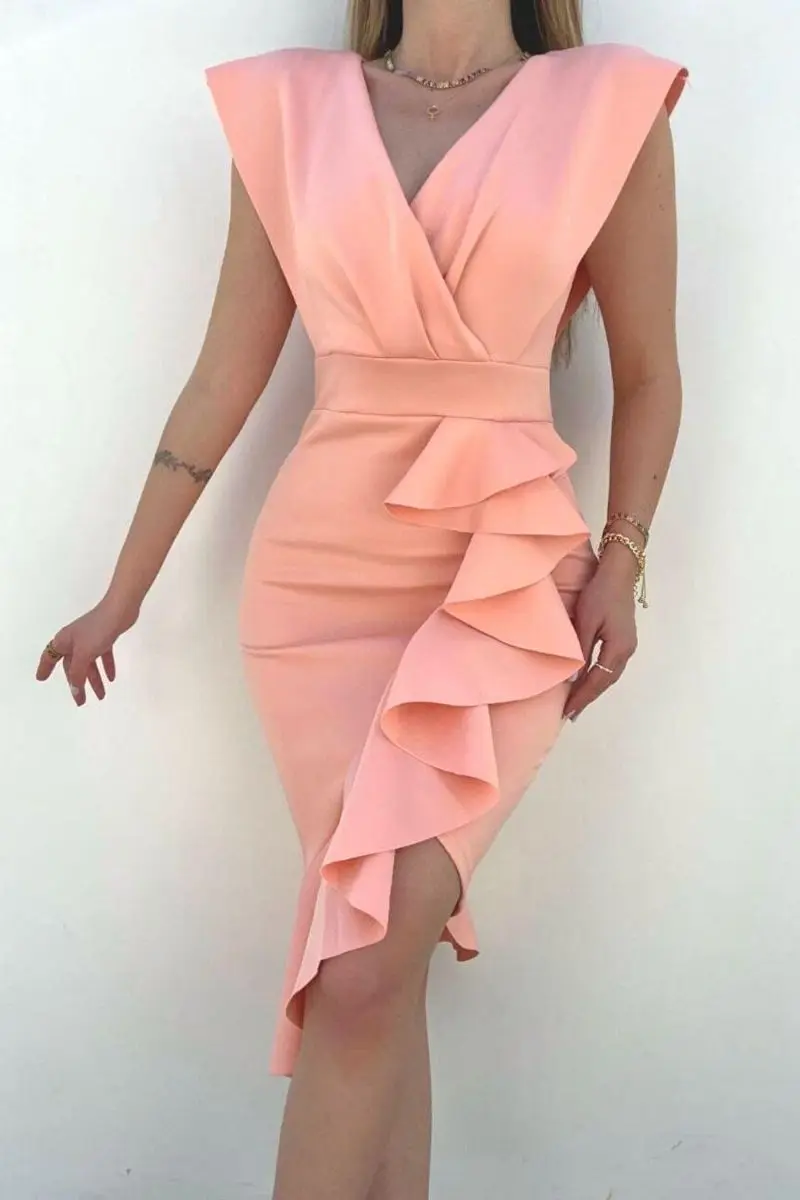 

Scuba fabric front ruffle Midi dress