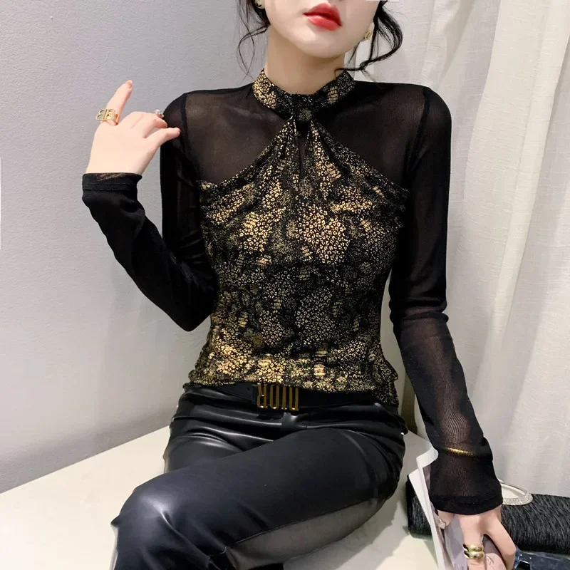 Новая весенне-осенняя женская футболка с половиной поло/черепаховым воротником