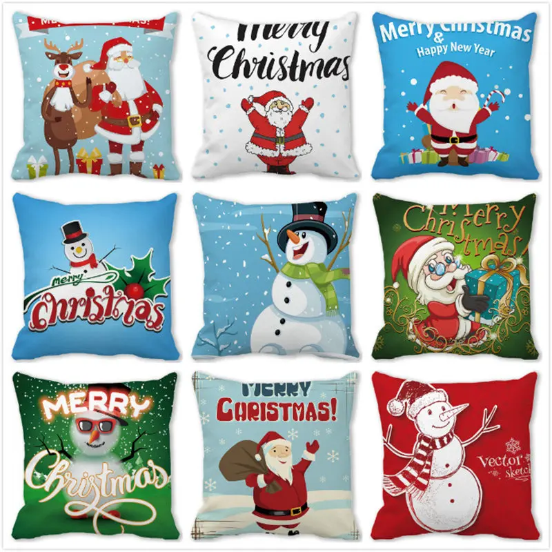

Home Decor Christmas Decoration Happy New Year Santa Claus Snowman Print Polyester Pillowcase 45x45cm funda de almohada