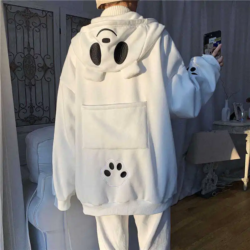 

2022 Spring Men Hoodie Harajuku Korean Style Fashion Causal Lantern Sleeve Hooded Cute Bear Embroidery Male Zip-up Hoodies