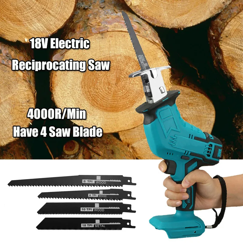 4000r/min 18V Electric Cordless Reciprocating Saw Without Battery 4 Blades Metal Wood Cutting Tool for Makita 18V Battery