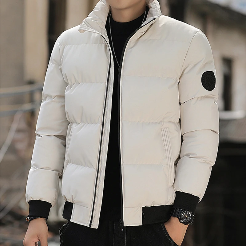 

2023 Winter Men's Jacket Thicken Warm Solid Stand Collar Parkas Coat Fashion Male Causal Padded Cotton Outerwear Men Clothing