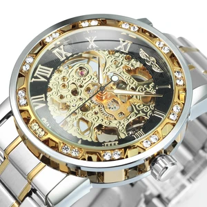 Часы наручные Winner Мужские механические, прозрачные брендовые роскошные часы-скелетоны с бриллиантами, унисекс