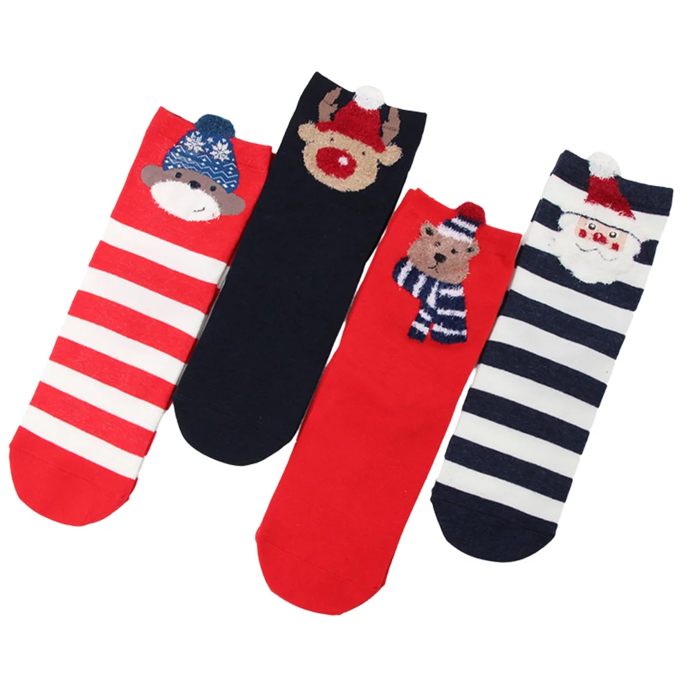 

4 Pairs Christmas Socks Themed Cartoon Stockings Winter Xmas Cotton Halloween European American Length