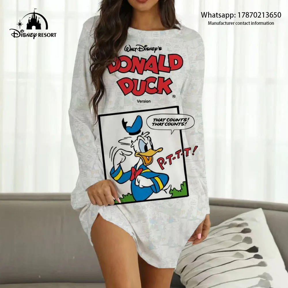 

Fall Ladies Dress Disney Style Mickey and Donald Duck Anime Print Fashion Casual Sexy Party Ladies Homewear Y2K