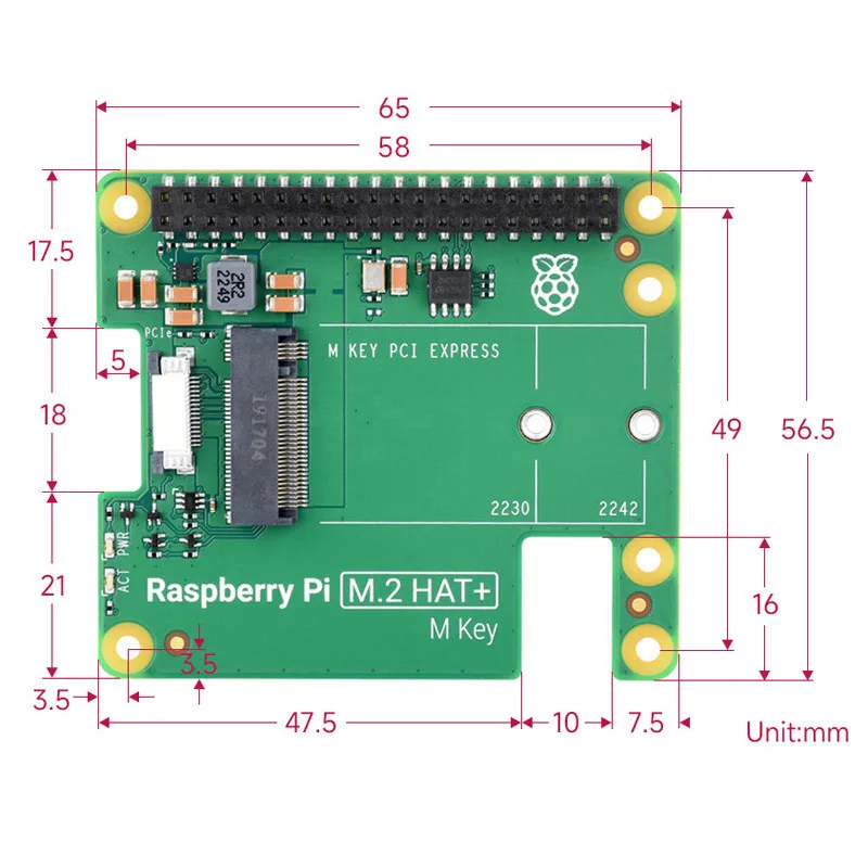 Официальная плата расширения Raspberry Pi 5 PCIe на M.2 HAT Gen2 Gen3 NVME SSD 2230/2242 Размер M ключ PCI