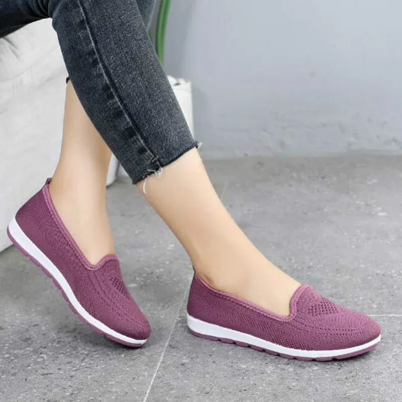 

Hotsale Mothers shoes knitted fabric loafers for women, casual sneakers for spring and summer, flat heels, breathable flat shoes