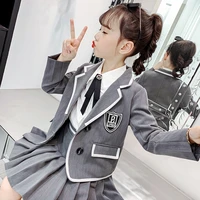 formal western suit pleated skirt for girls clothes set gray school uniforms for 4 5 6 7 8 9 10 11 12 13 years kids girls outfit