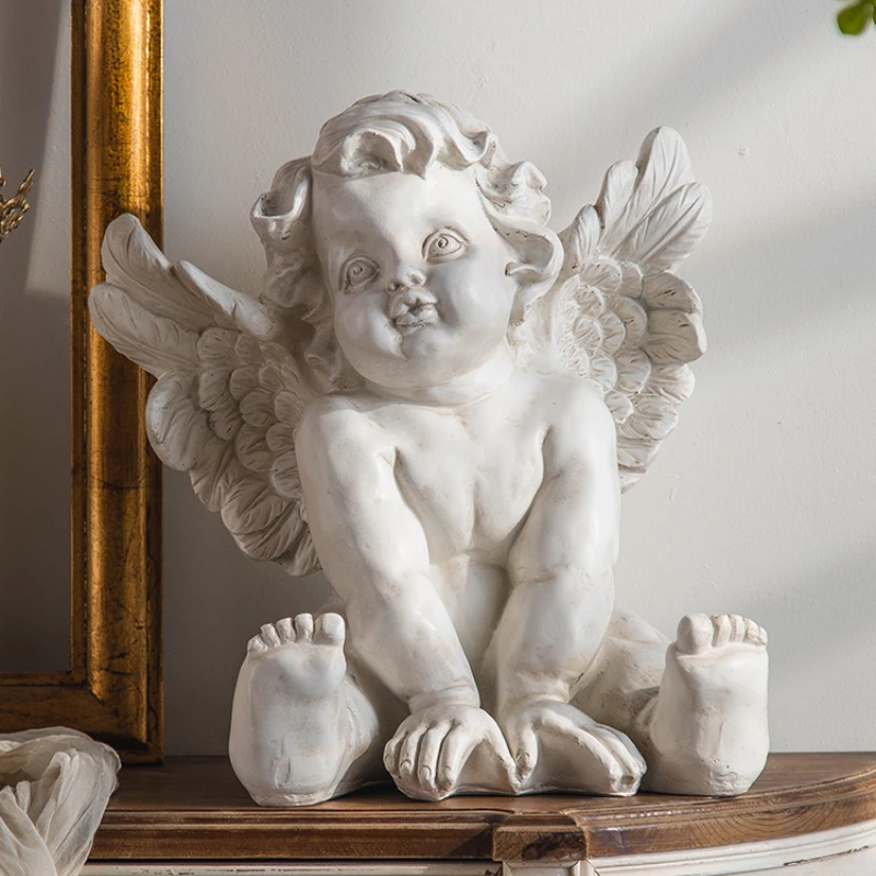 

Креативный персонаж в европейском стиле, ангел, скульптура из смолы, украшение для дома, книжный шкаф, статуя ручной работы, подсвечник, Деко...