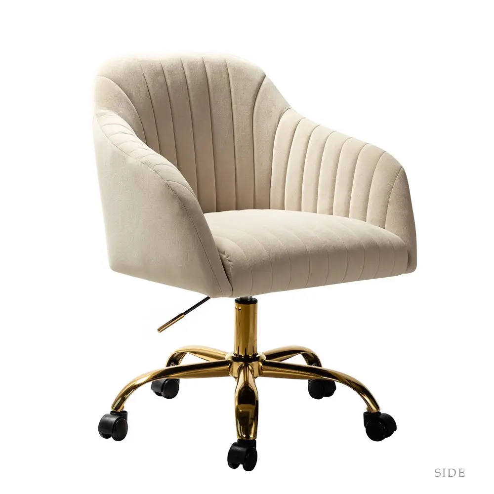 

14 Karat Home Velvet Desk Office Chair Height Adjustable with Wheels & Metal Legs, Tan