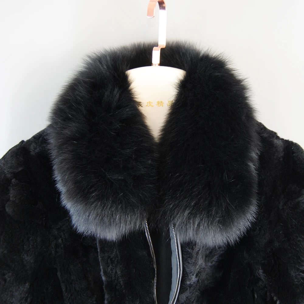 New Fashion Lady 100% Natural Rex Rabbit Fur Coat Women Winter Thick Warm Real Rex Rabbit Fur Jacket With Quality Fox Fur Collar enlarge