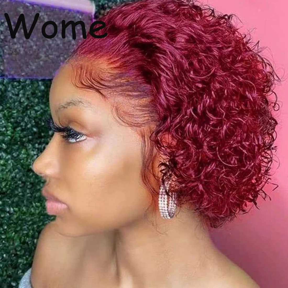 

Женские красные парики из человеческих волос, короткий кудрявый парик, парики из бразильских волос с вырезами фея, парики 13 х1 на сетке, фронтальный парик для черных женщин