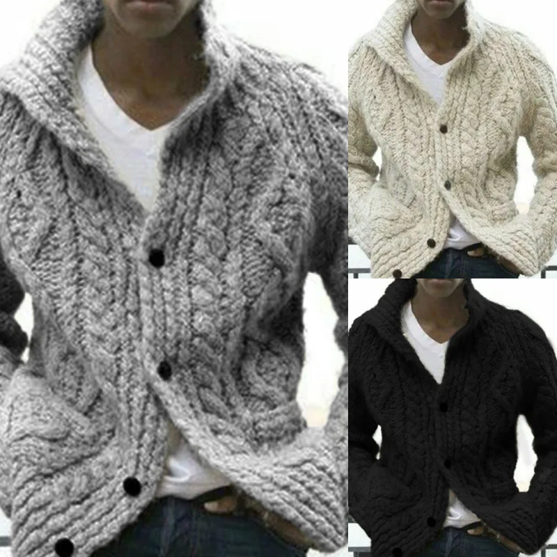 Nice autumn and winter European and American sweater men's solid color knitted coat cardigan large sweater