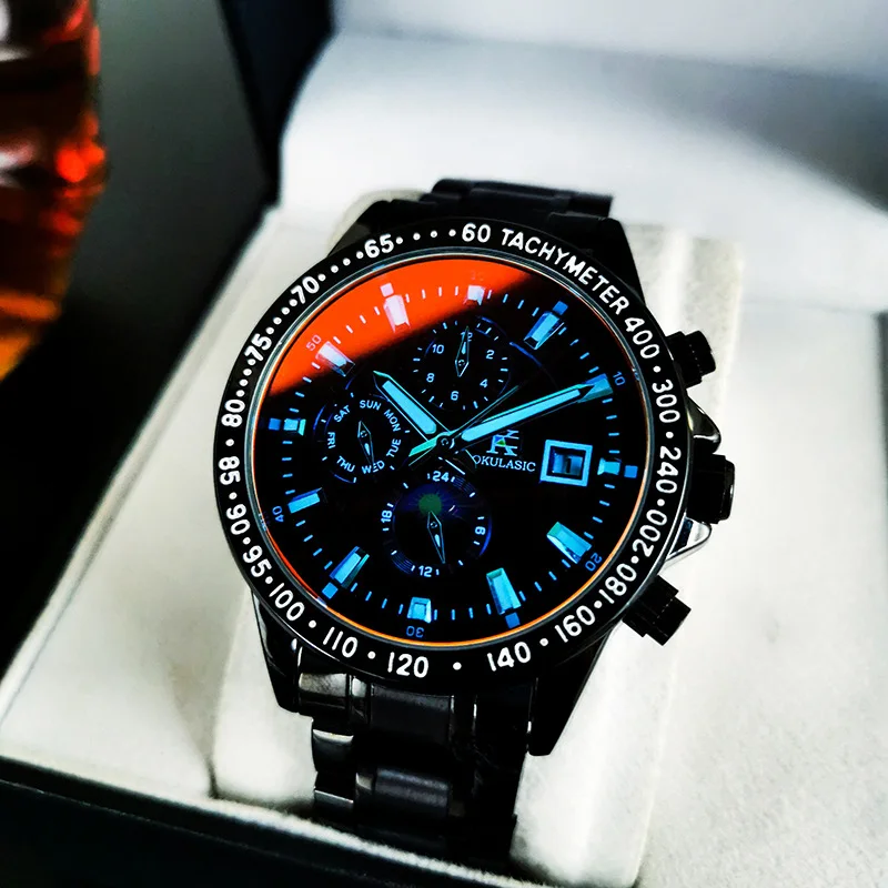 

New mechanical watch Men's automatic waterproof multifunctional watch Men's calendar polarized steel strap men's watch